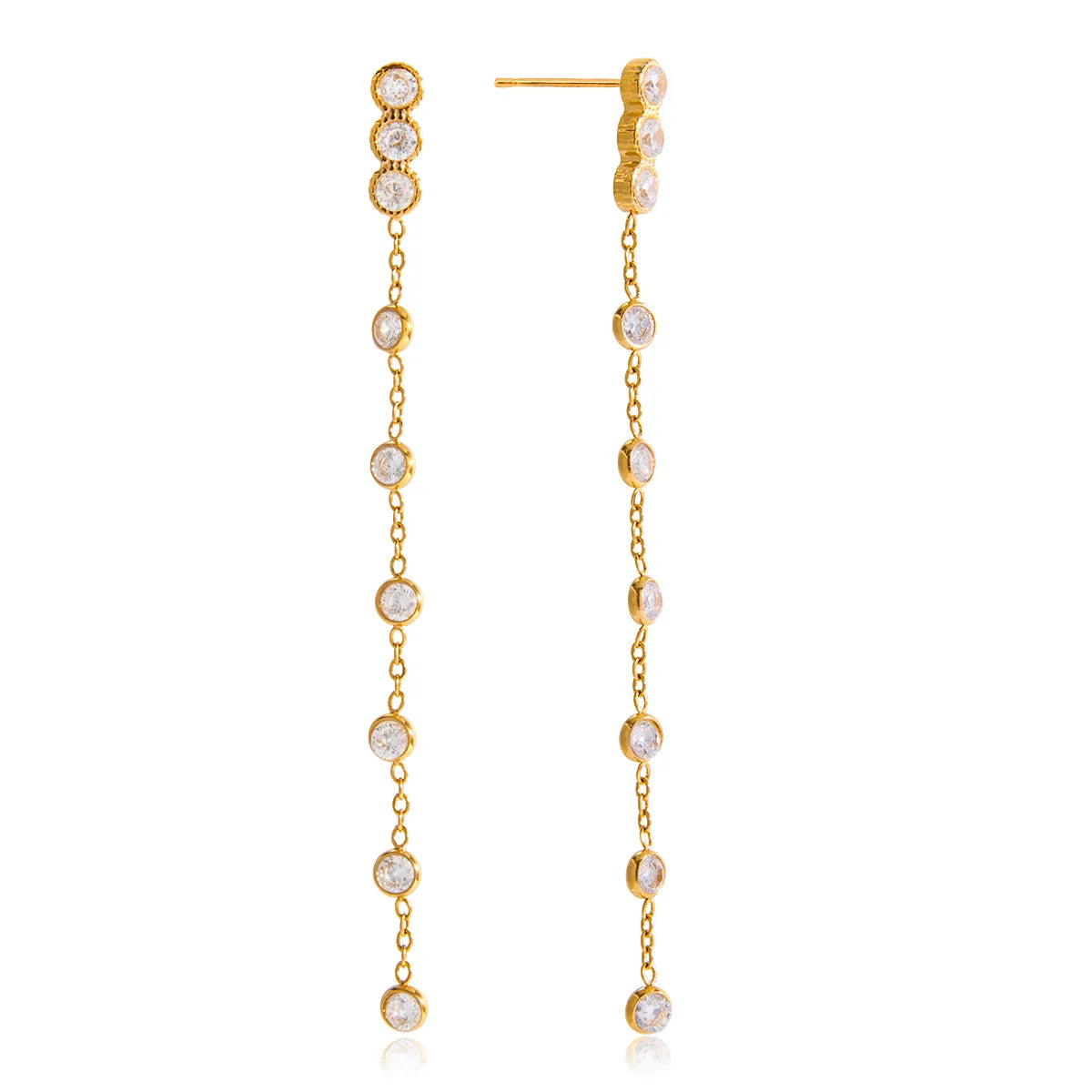 Classic Zircon Tassel 18K Gold Stainless Steel Earrings