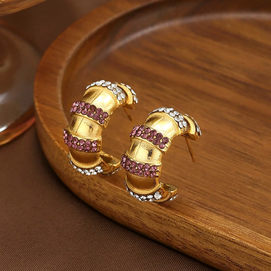 Purple C Shape 304 Stainless Steel Zircon Ear Stud