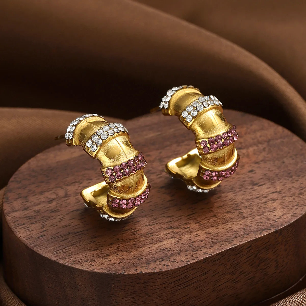 Purple C Shape 304 Stainless Steel Zircon Ear Stud