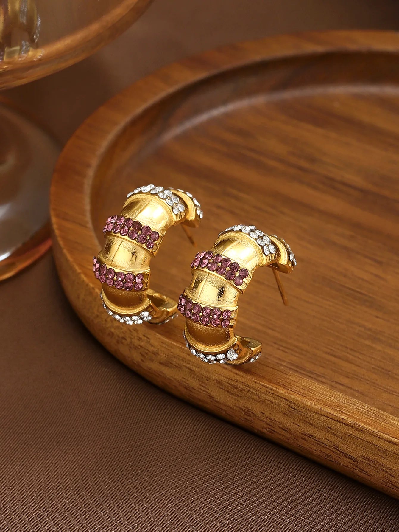 Purple C Shape 304 Stainless Steel Zircon Ear Stud
