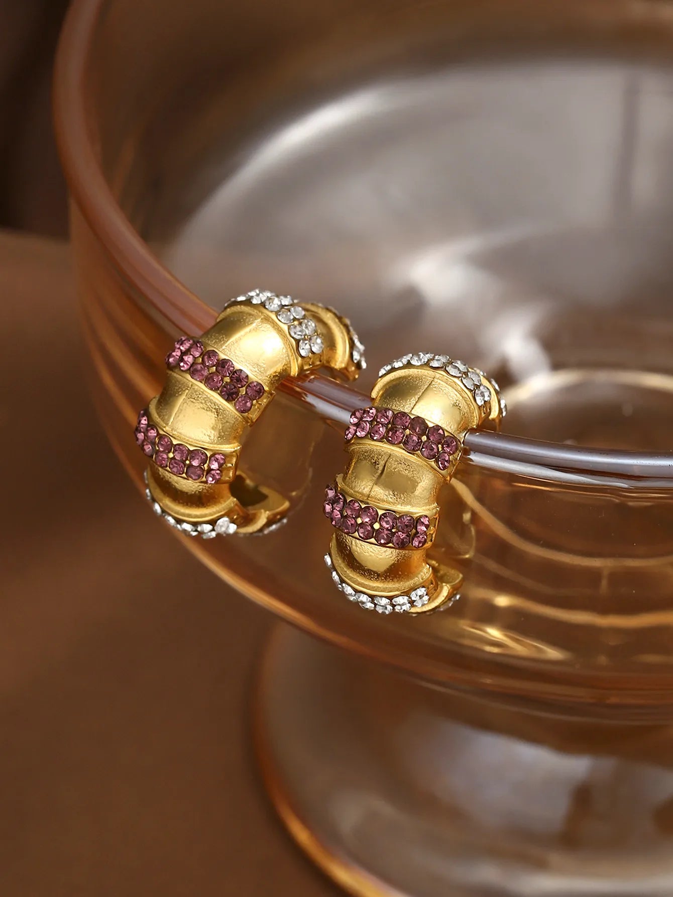Purple C Shape 304 Stainless Steel Zircon Ear Stud