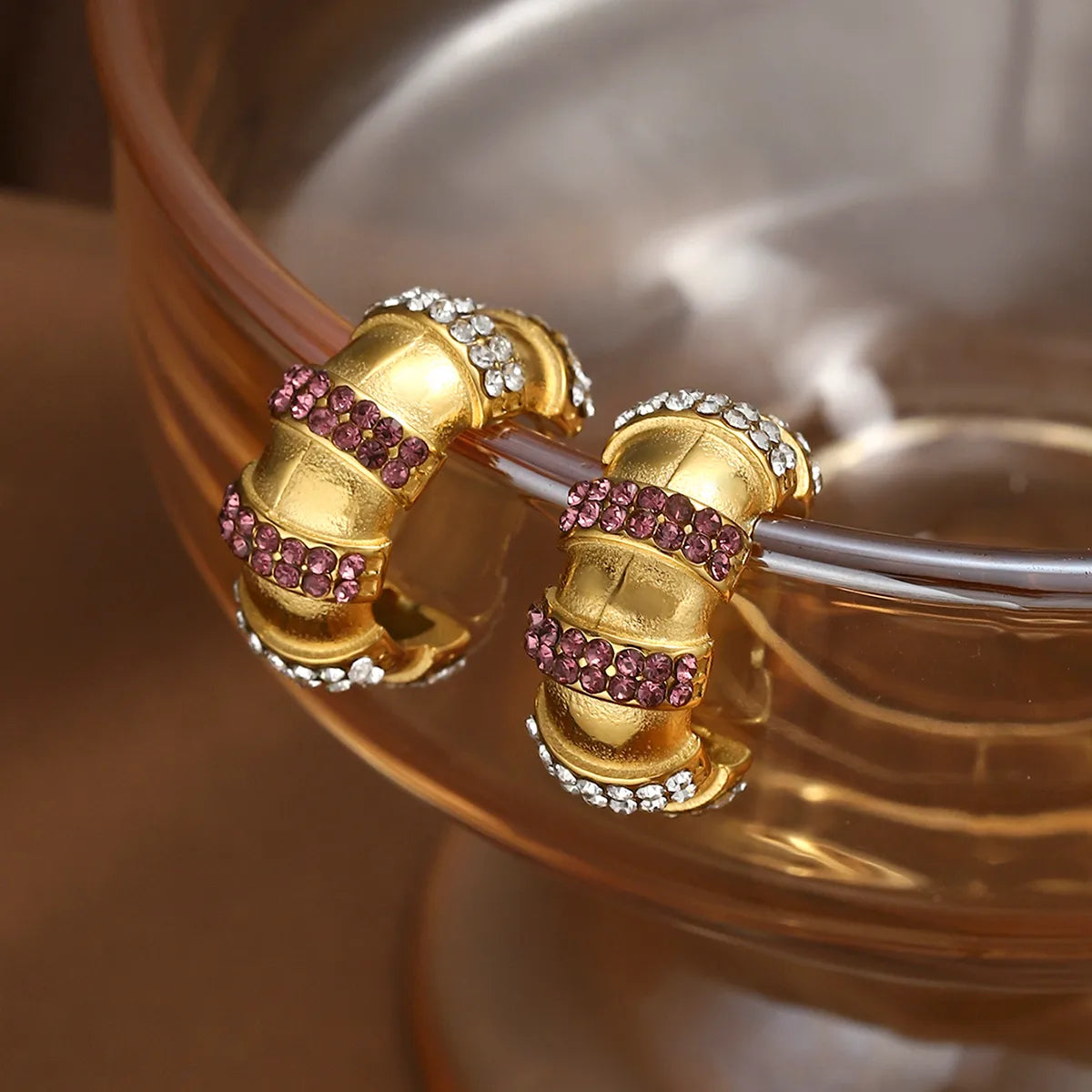 Purple C Shape 304 Stainless Steel Zircon Ear Stud