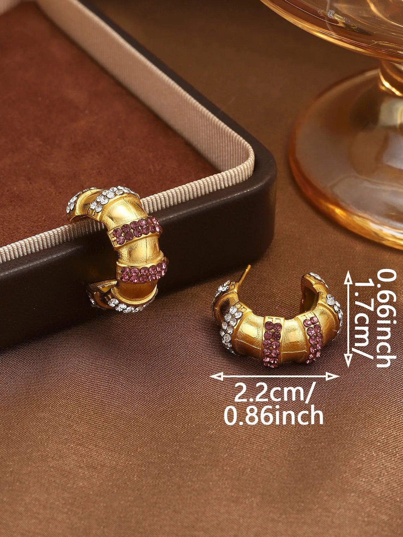 Purple C Shape 304 Stainless Steel Zircon Ear Stud