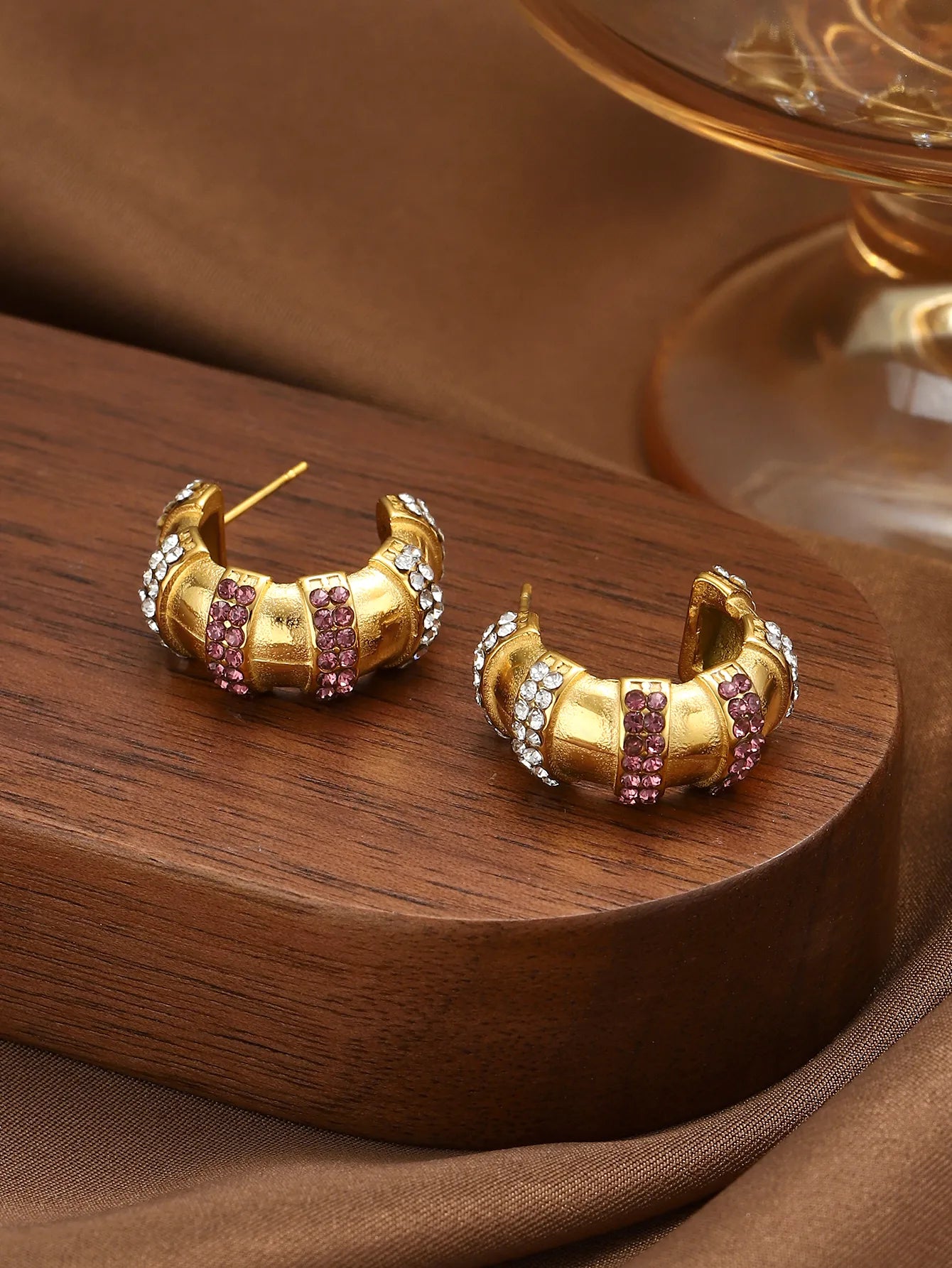 Purple C Shape 304 Stainless Steel Zircon Ear Stud