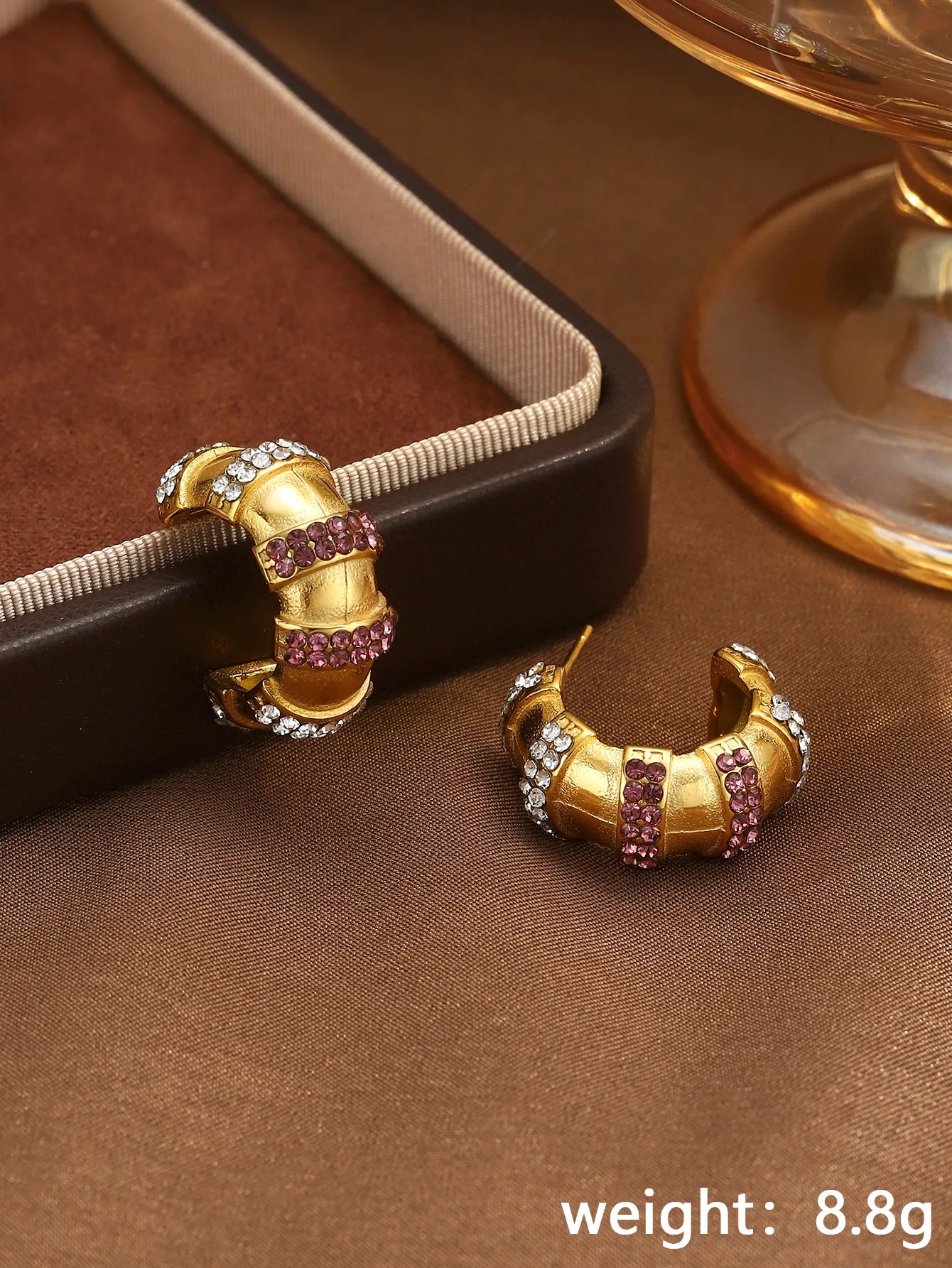 Purple C Shape 304 Stainless Steel Zircon Ear Stud