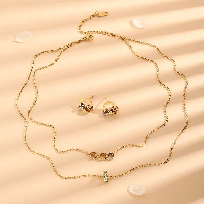 18K Gold Plated Roman Numeral 304 Stainless Steel Earrings Necklace