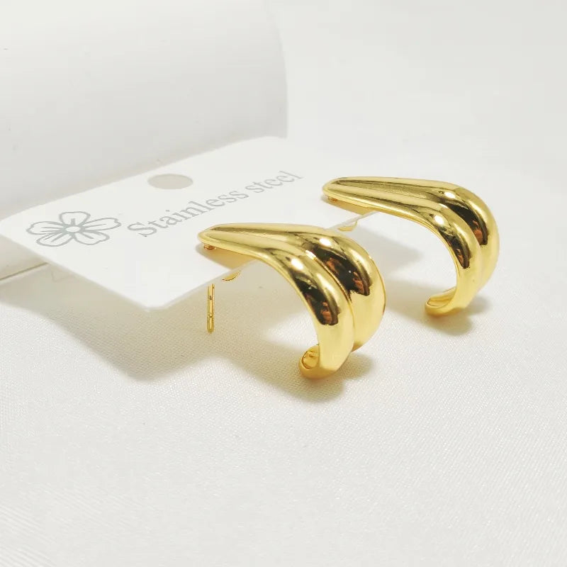 C Shape 304 Stainless Steel 18K Gold Plated Ear Studs