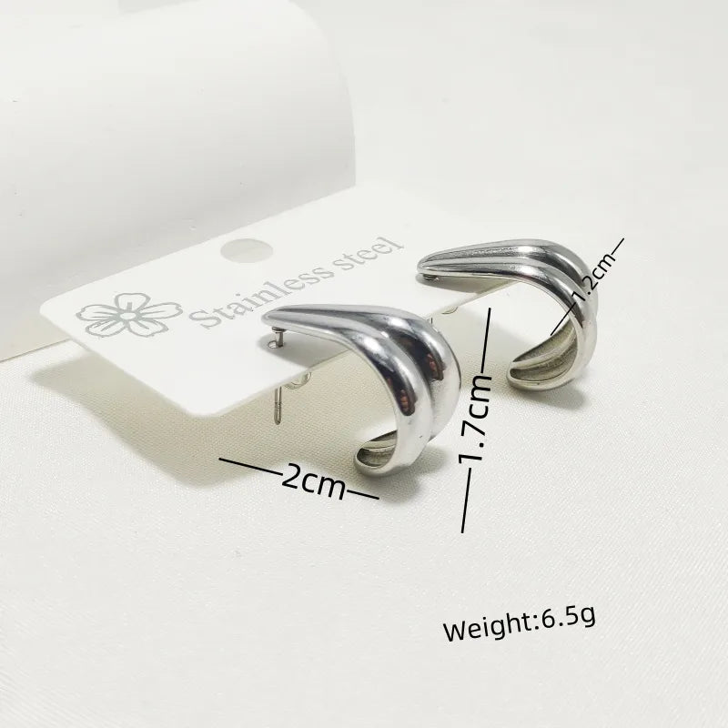 C Shape 304 Stainless Steel 18K Gold Plated Ear Studs