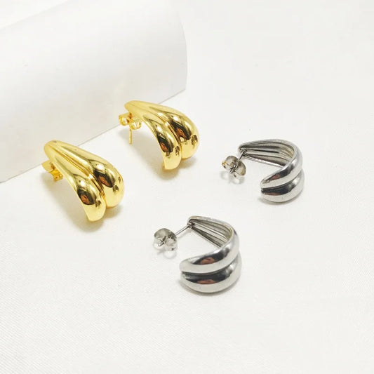 C Shape 304 Stainless Steel 18K Gold Plated Ear Studs