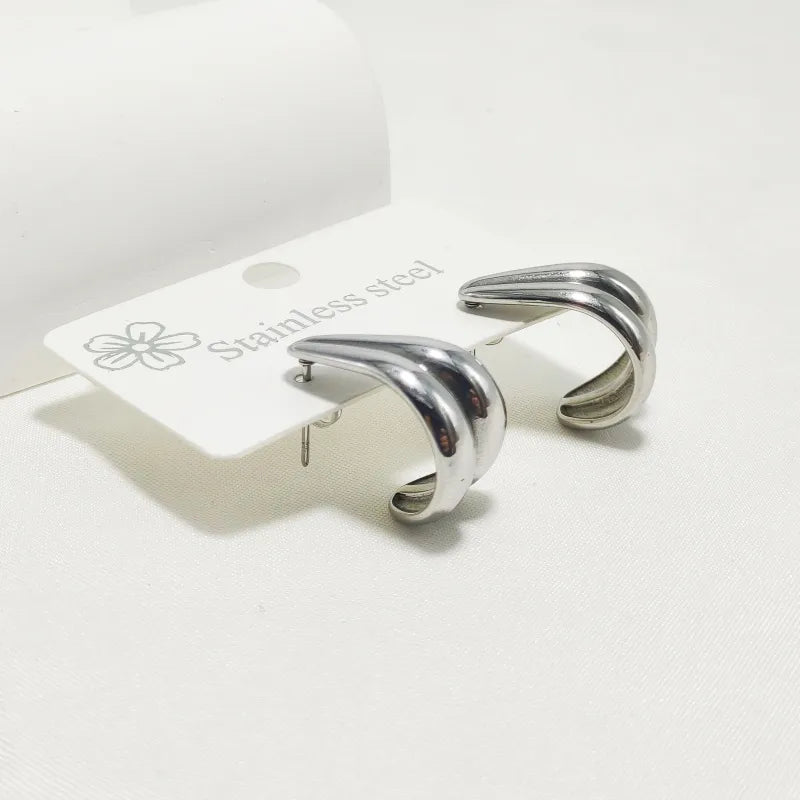 C Shape 304 Stainless Steel 18K Gold Plated Ear Studs