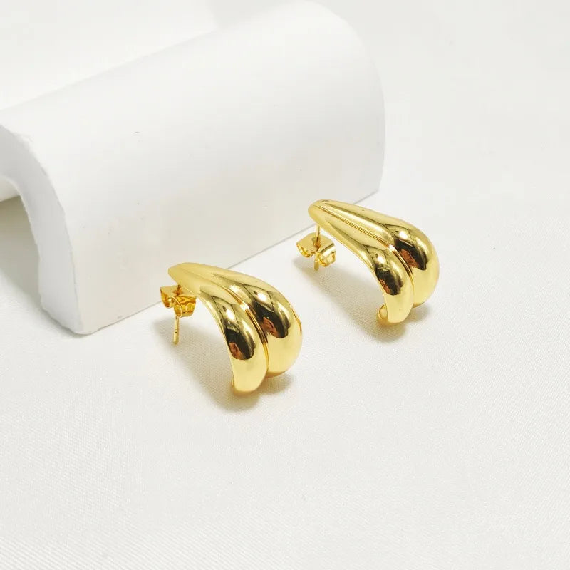 C Shape 304 Stainless Steel 18K Gold Plated Ear Studs
