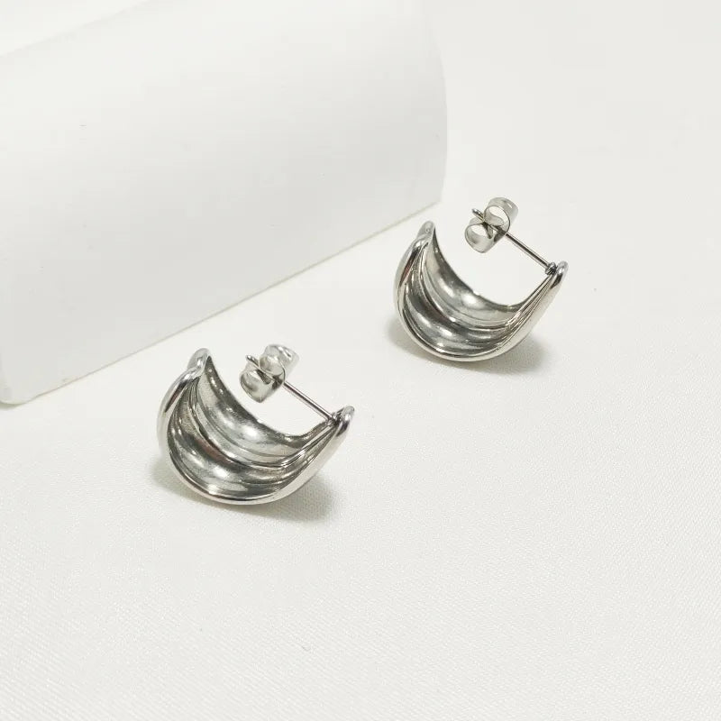 C Shape 304 Stainless Steel 18K Gold Plated Ear Studs