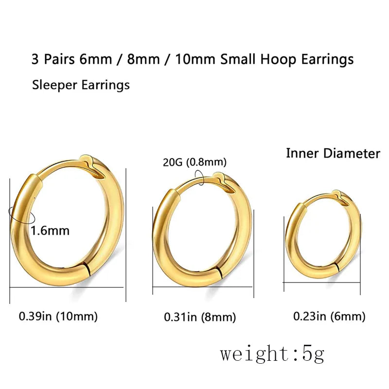 3 Pairs Elegant Cute Classic Style Solid Color Plating 304 Stainless Steel 14K Gold Plated Earrings