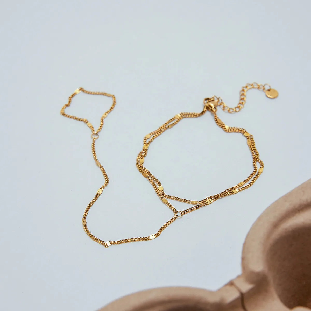 Luxurious Wedding Layered 18K Gold Plated Stainless Steel Finger Chain