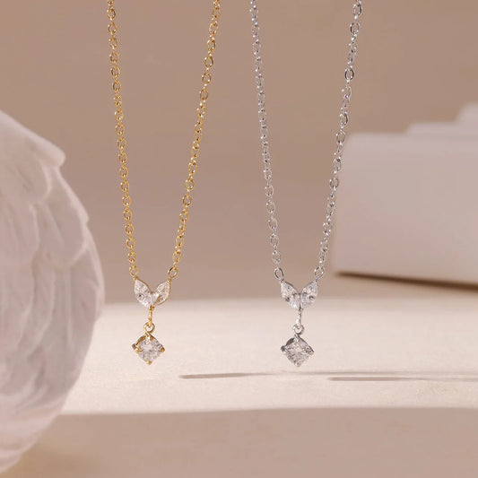 Diamond 304 Stainless Steel 16K Gold Plated White Gold Plated Cable Chain Pendant Necklace