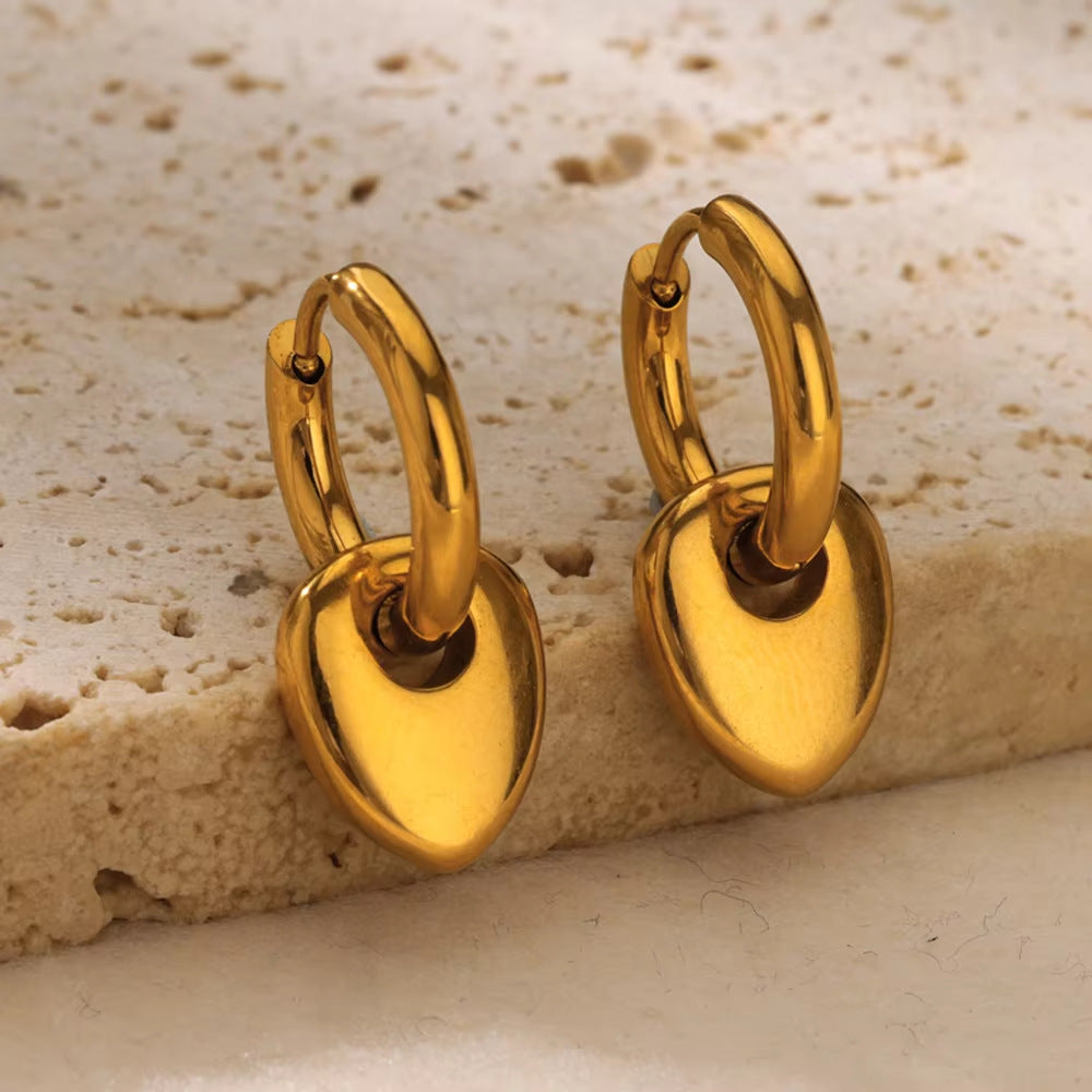 Oblong Charm Hoop 18K Gold Plated and Stainless Steel Earring