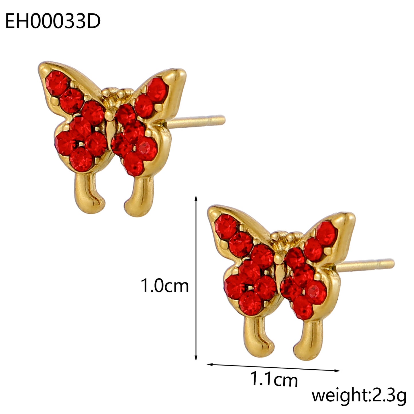 Butterfly Inlay 304 Stainless Steel Rhinestones Ear Stud