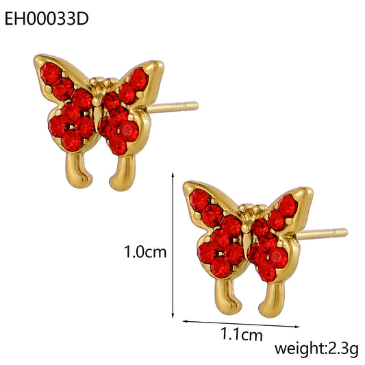 Butterfly Inlay 304 Stainless Steel Rhinestones Ear Stud