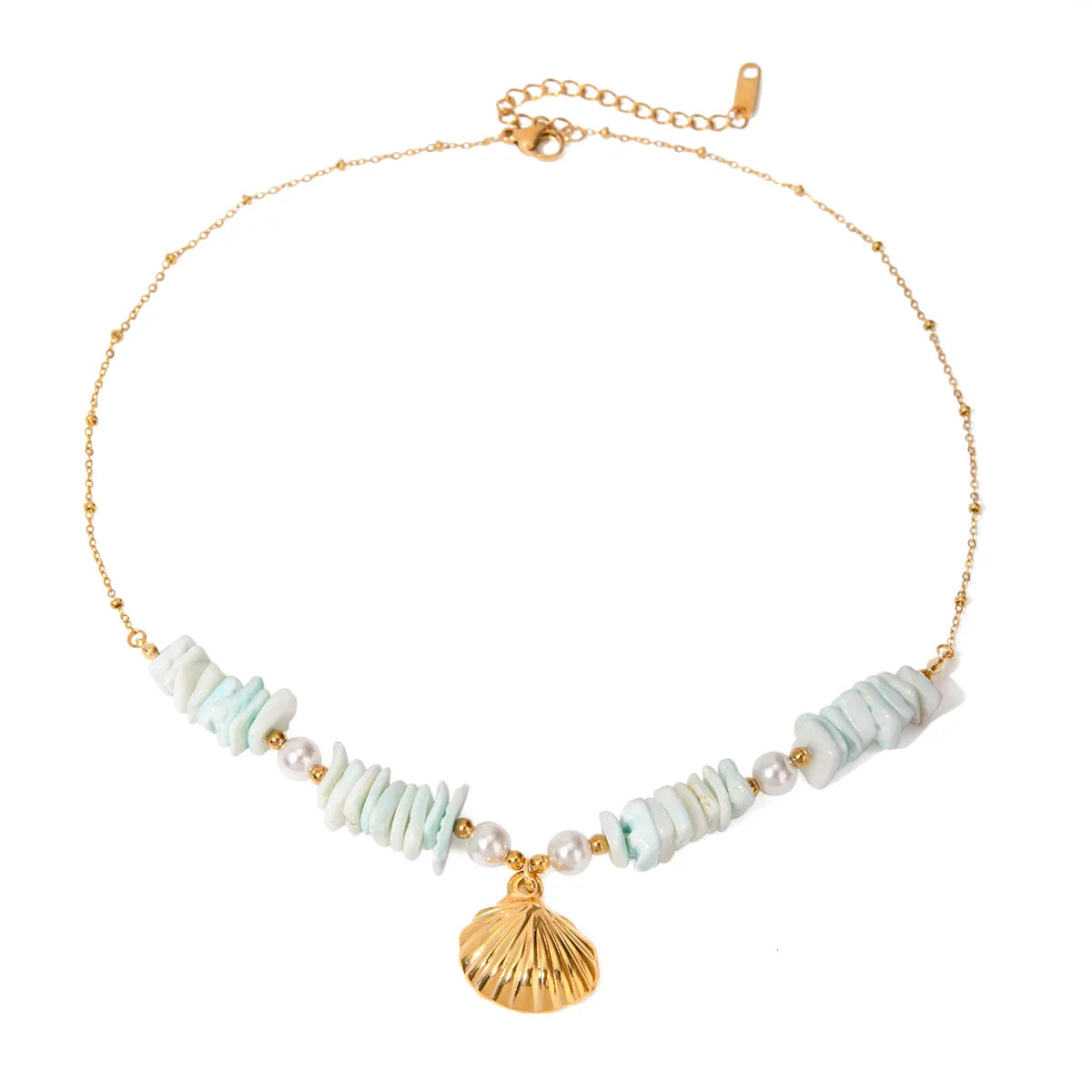 Starfish Shell 304 Stainless Steel 18K Gold Plated Beaded Pendant Necklace
