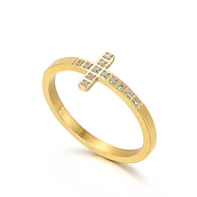 18K Gold Plated Cross Stainless Steel Basic Ring