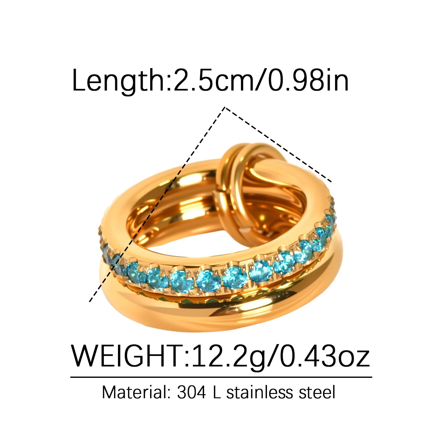 Double Layered Stainless Steel 18K Gold Plated Zirconia Diamond Ring