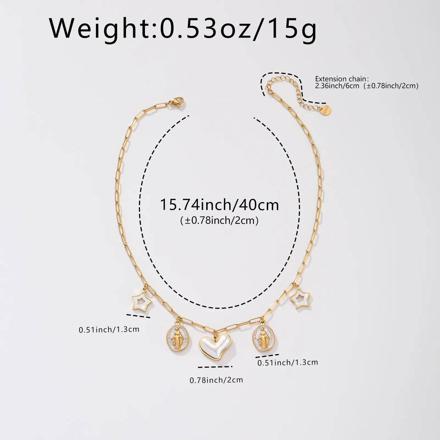 Virgin Mary White Pentagram 18K Gold Plated Stainless Steel Necklace