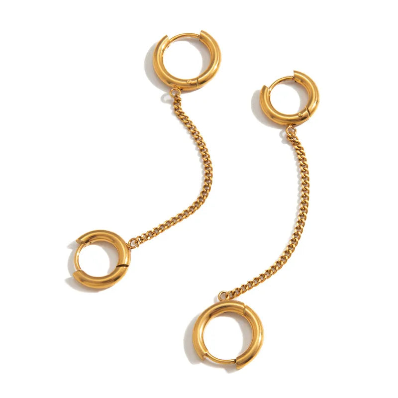 Two Hoops Chain 18K Gold Plated 304 Stainless Steel Earring