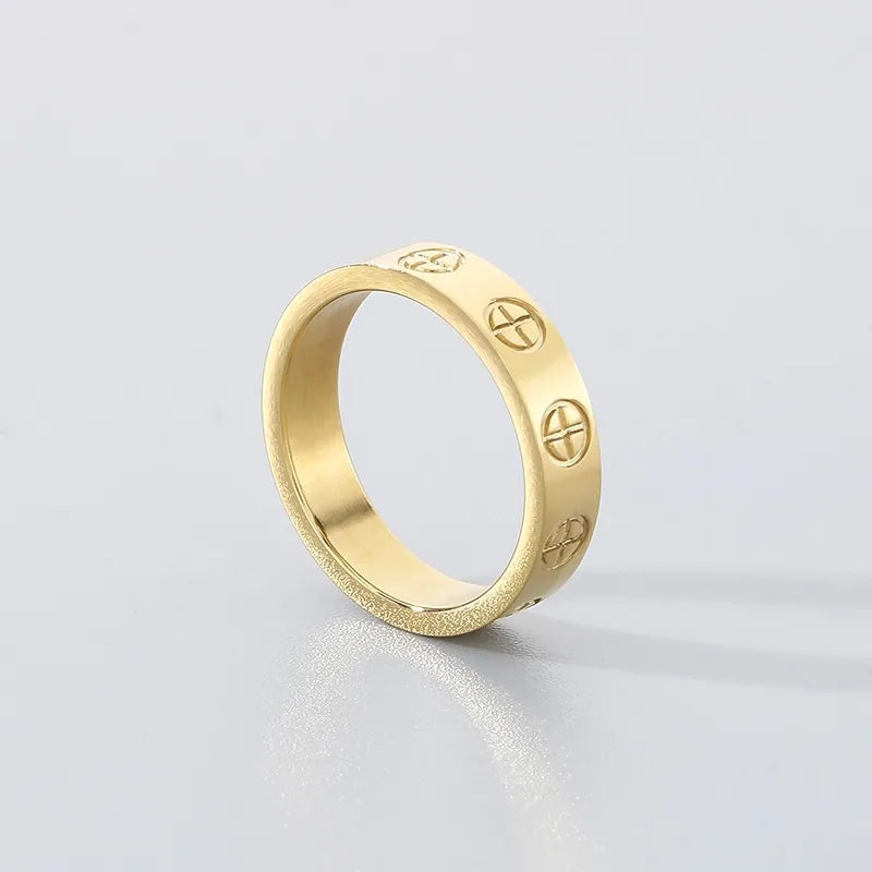 Cross Cartier Style Engraved 18K Gold Plated Gold 304 Stainless Steel Ring