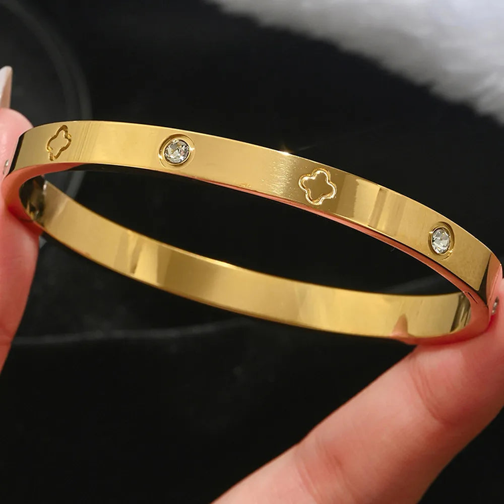 Glover Engraved Zirconia 18K Gold Plated 304 Stainless Steel