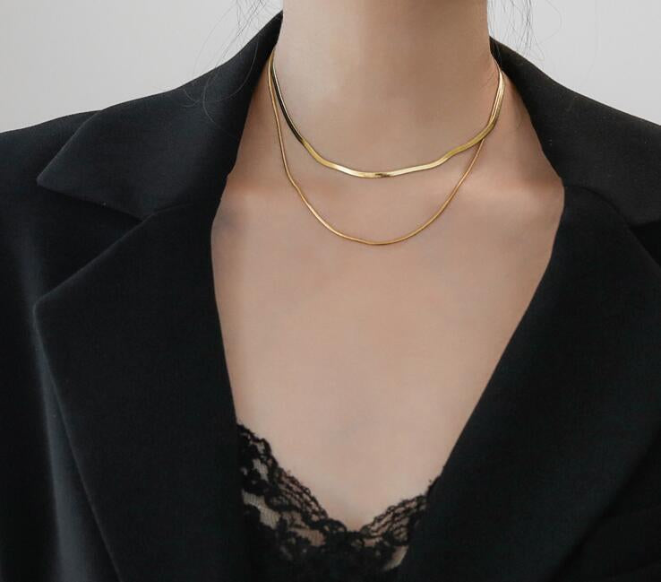 Two Layered 18K Gold Plated 304 Stainless Steel Snake Link Layered Necklace