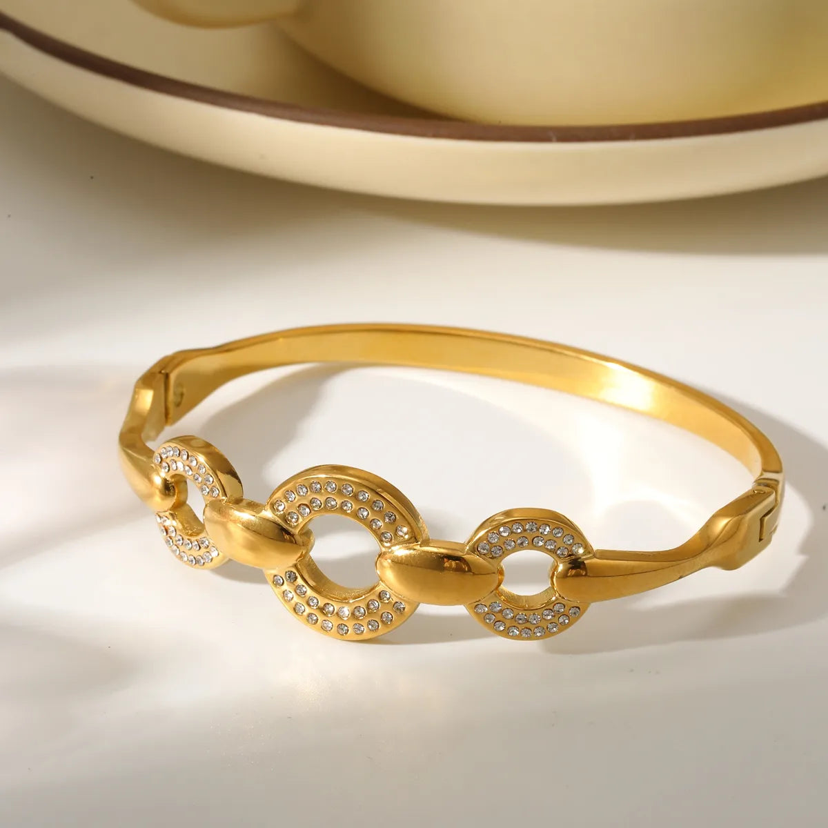 Connected Glam Zircon 18K Gold Plated Stainless Steel Bracelet