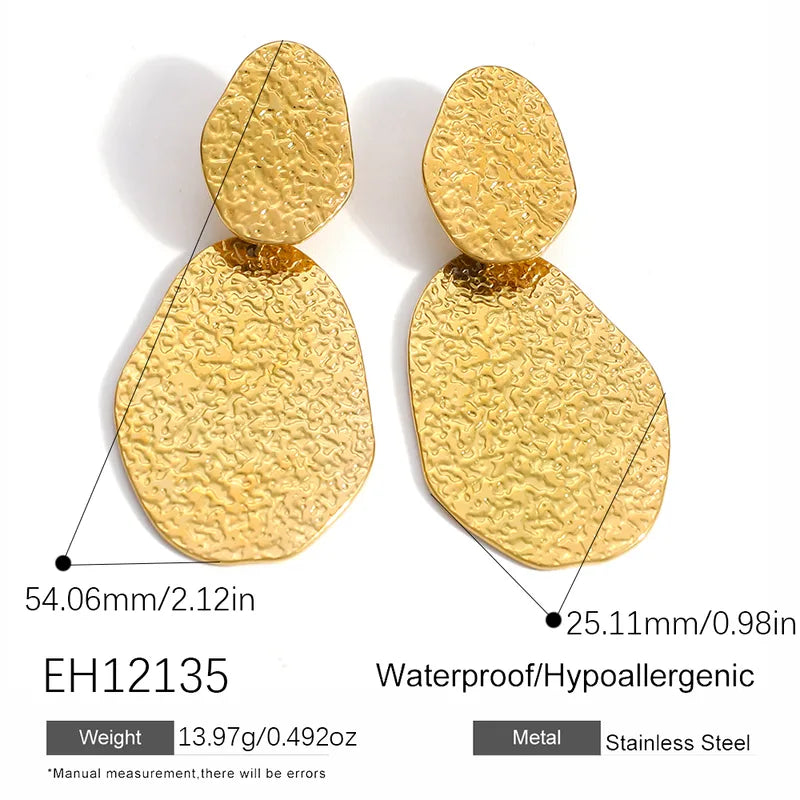 Vintage Oval 18K Gold Plated Irregular 304 Stainless Steel Earrings