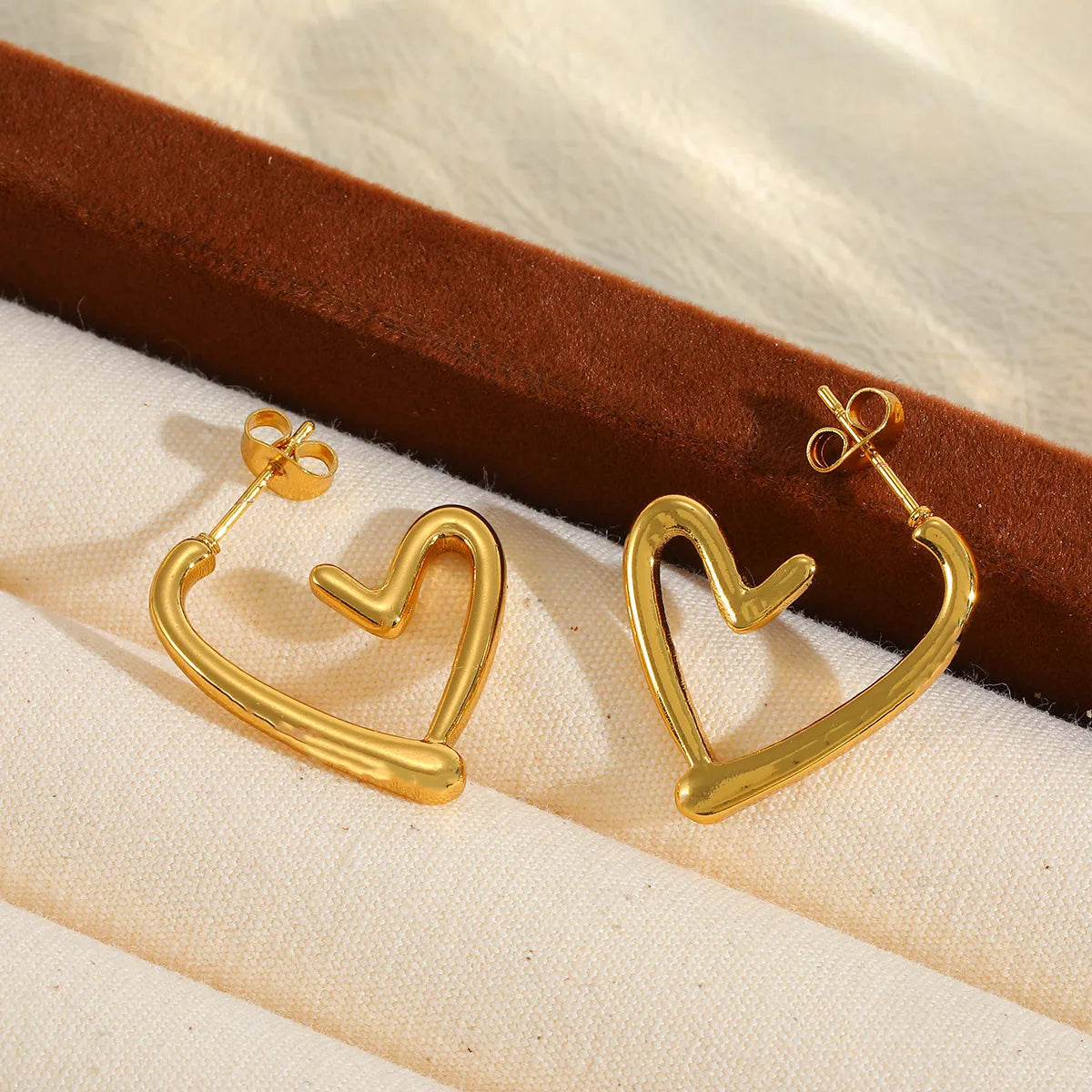 Cute Basic Simple Style Irregular Heart Shape Plating 304 Stainless Steel 18K Gold Plated Earring