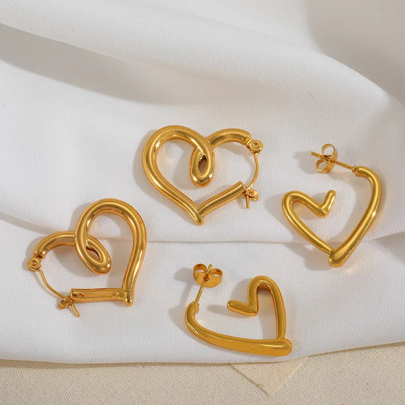 Cute Basic Simple Style Irregular Heart Shape Plating 304 Stainless Steel 18K Gold Plated Earring