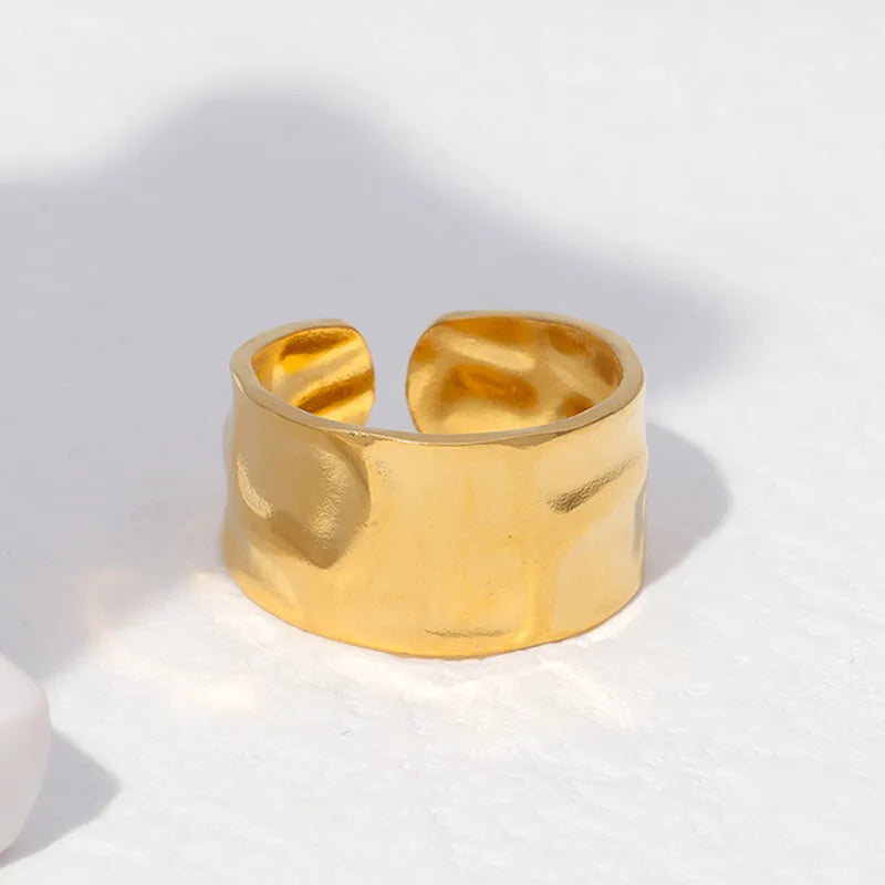 Abstract Beaten 304 Stainless Steel 18K Gold Plated Ring
