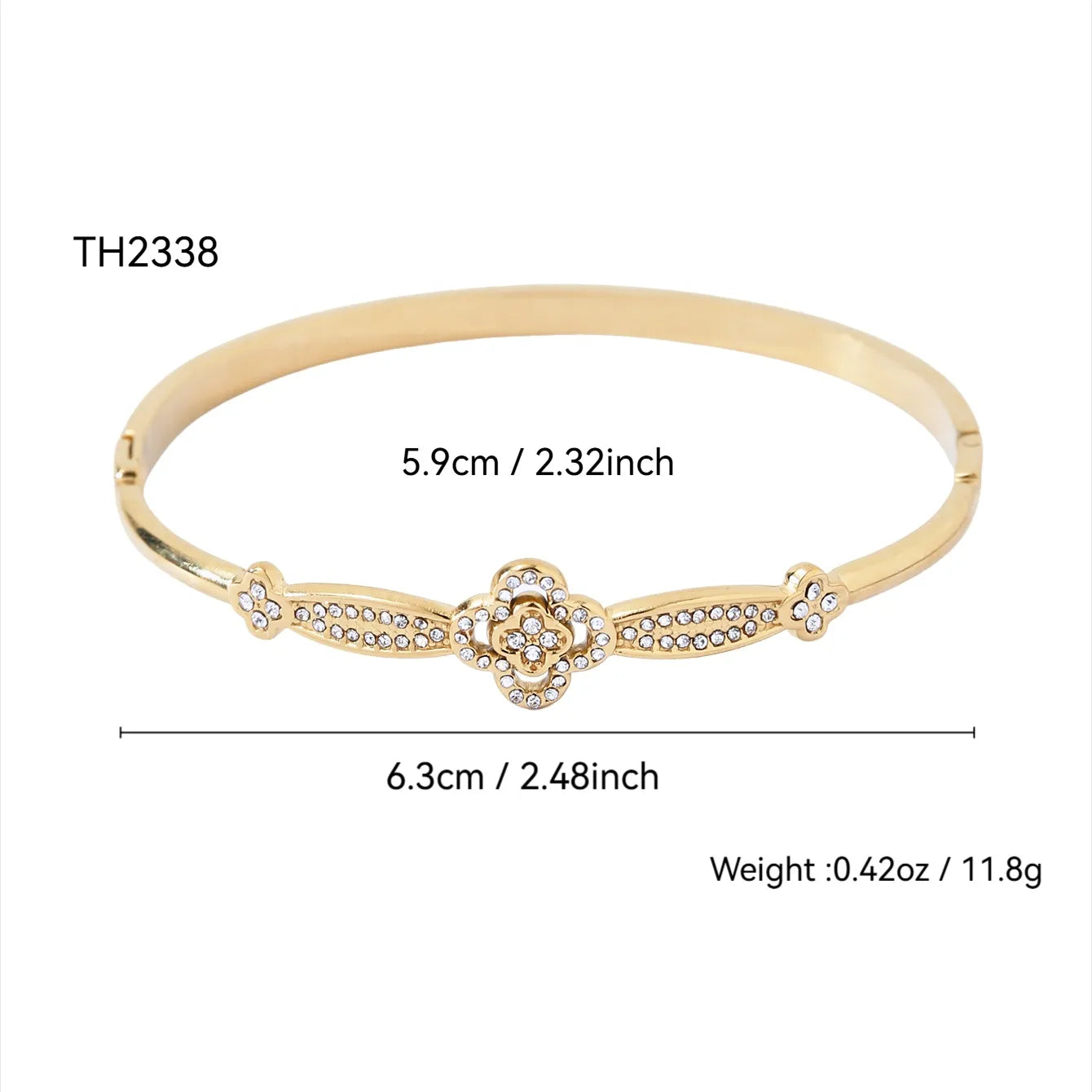 Four-Leaf Flower Zircon Stainless Steel 18K Gold Plated Bracelet
