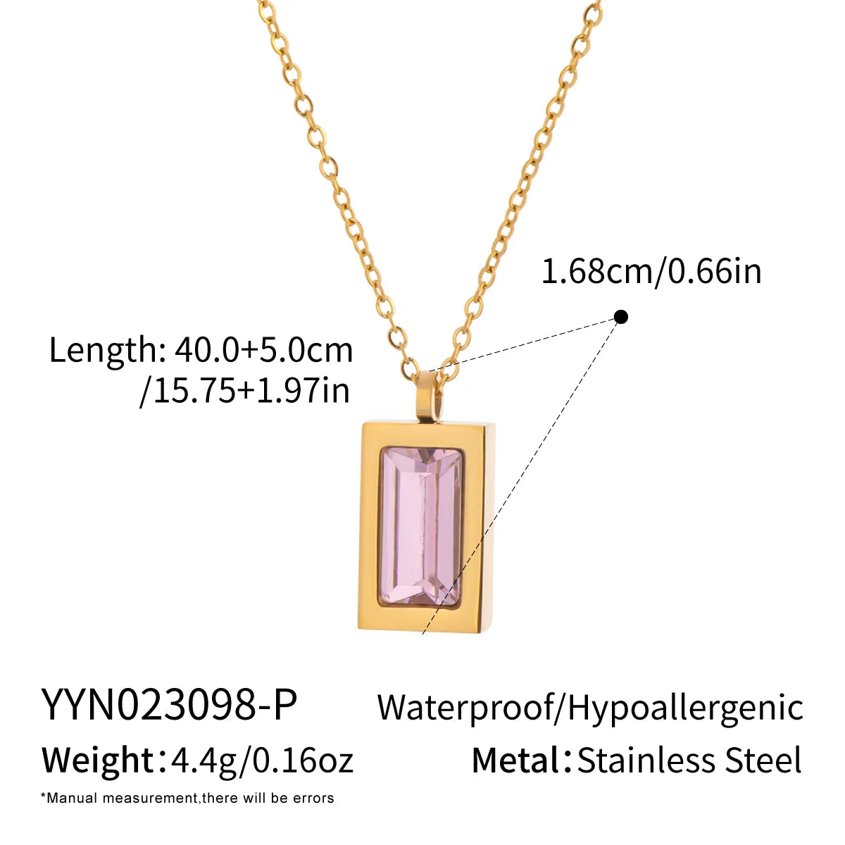 Rectangle 304 Stainless Steel 18K Gold Plated Polishing Plating Cable Chain Pendant Necklace