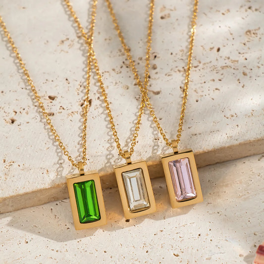 Rectangle 304 Stainless Steel 18K Gold Plated Polishing Plating Cable Chain Pendant Necklace