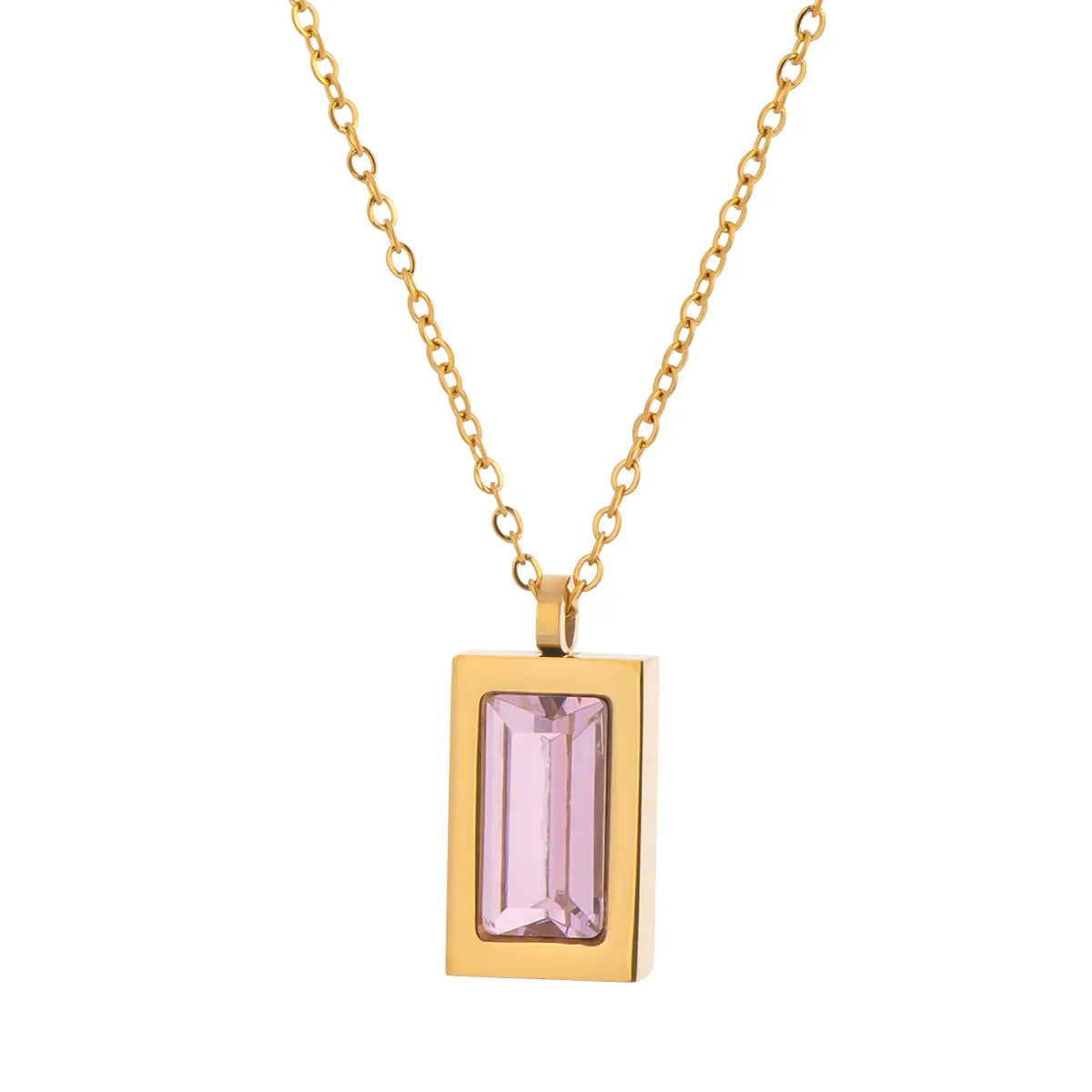 Rectangle 304 Stainless Steel 18K Gold Plated Polishing Plating Cable Chain Pendant Necklace