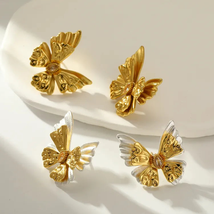 Zircon Butterfly Stainless Steel 18K Gold Plated Earrings