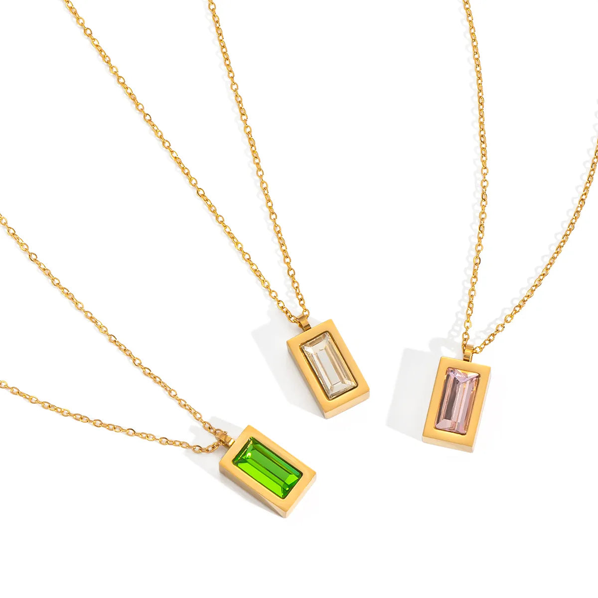 Rectangle 304 Stainless Steel 18K Gold Plated Polishing Plating Cable Chain Pendant Necklace