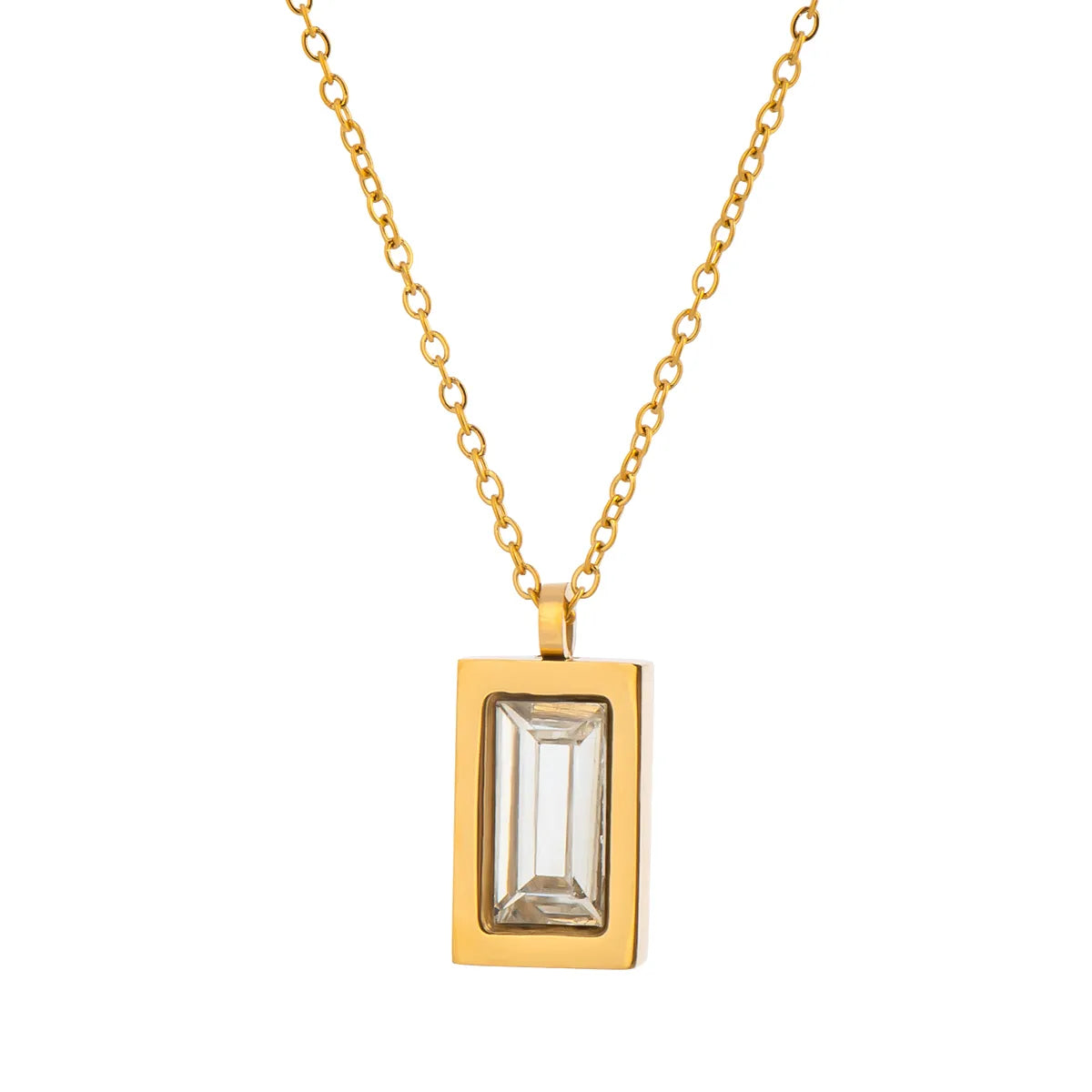 Rectangle 304 Stainless Steel 18K Gold Plated Polishing Plating Cable Chain Pendant Necklace