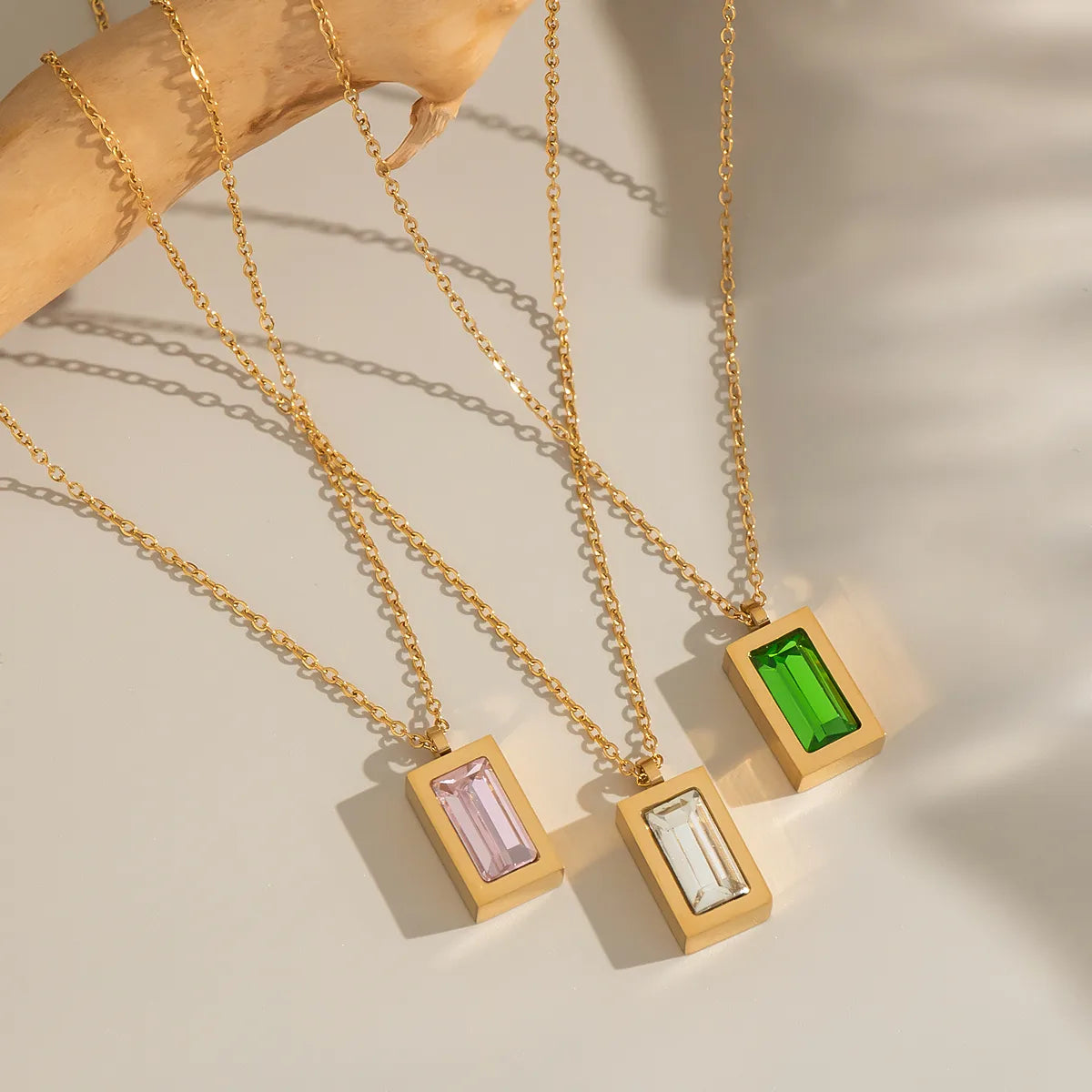 Rectangle 304 Stainless Steel 18K Gold Plated Polishing Plating Cable Chain Pendant Necklace