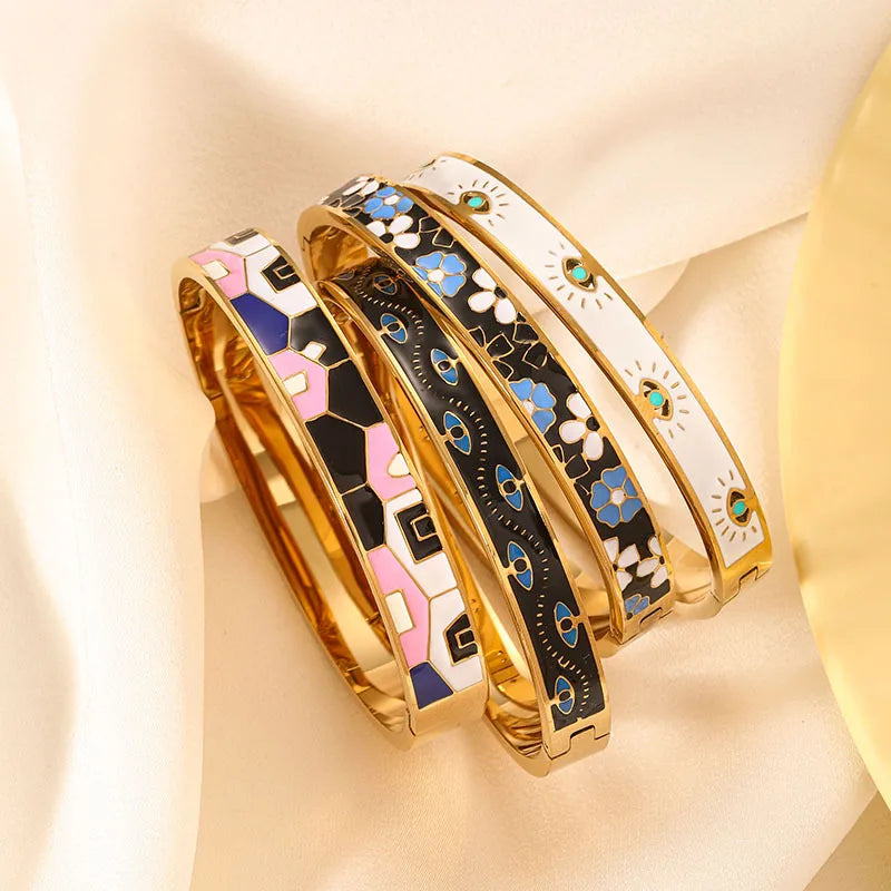 Oil-Drip Titanium Steel Bracelet Versatile Exquisite Abstract Color-Blocking Non-Fading Bracelet