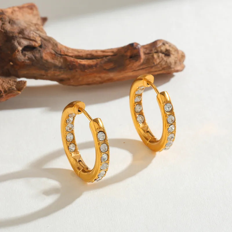Inner and Outer Zircon 18K Gold Plated 304 Stainless Steel Ear Hoop