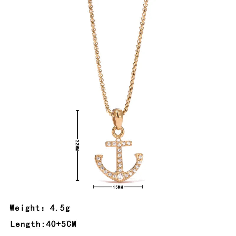 Anchor 304 Stainless Steel 18K Gold Plated Necklace
