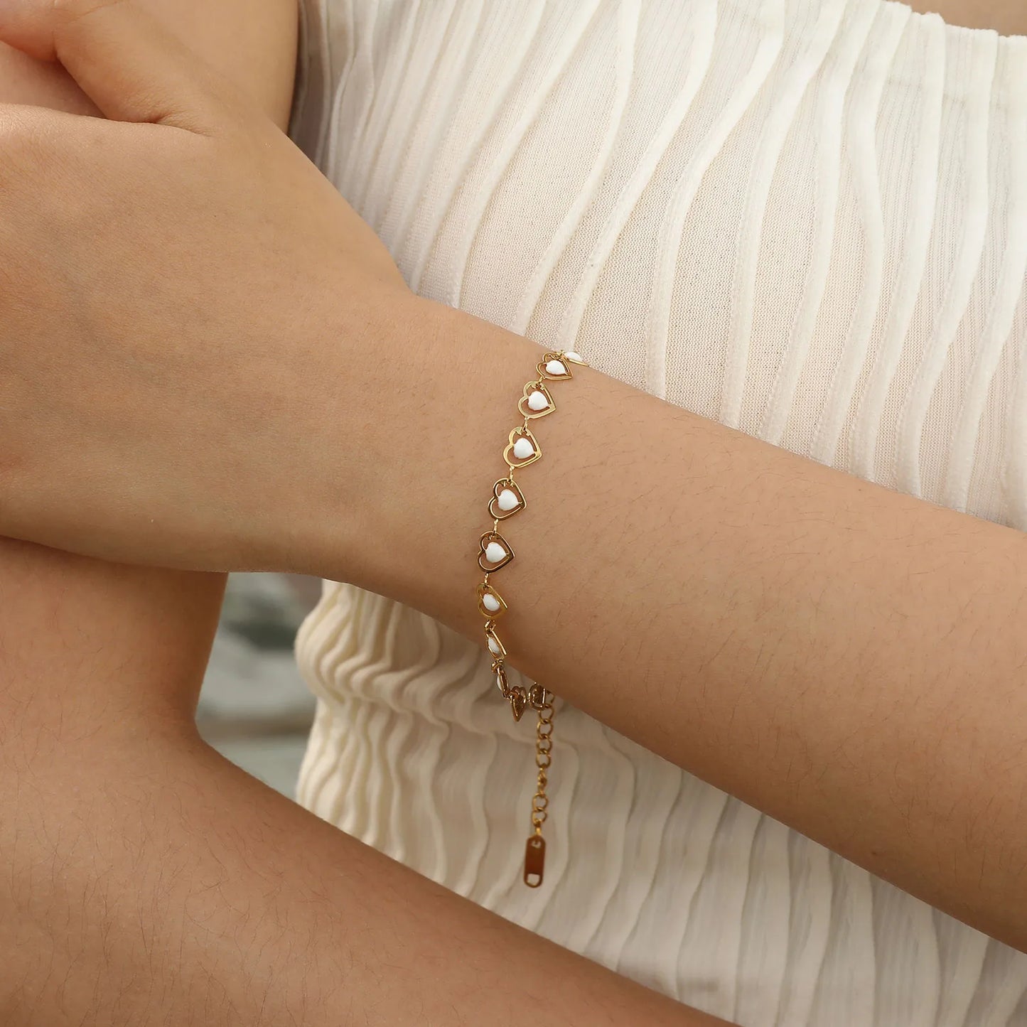 White Heart 201 Stainless Steel 18K Gold Plated Bracelet