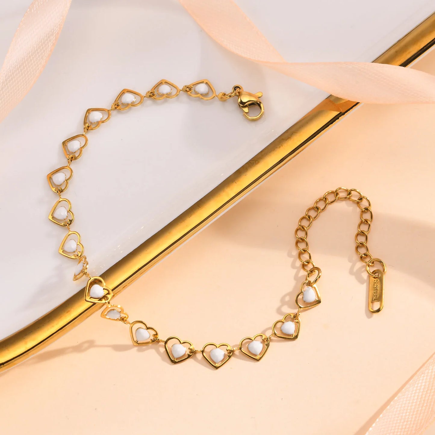 White Heart 201 Stainless Steel 18K Gold Plated Bracelet