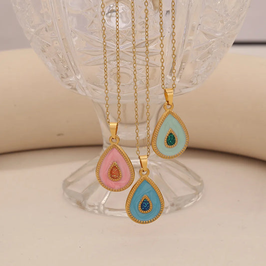 Romantic Artistic Water Droplets 304 Stainless Steel 18K Gold Plated Cable Chain Pendant Necklace