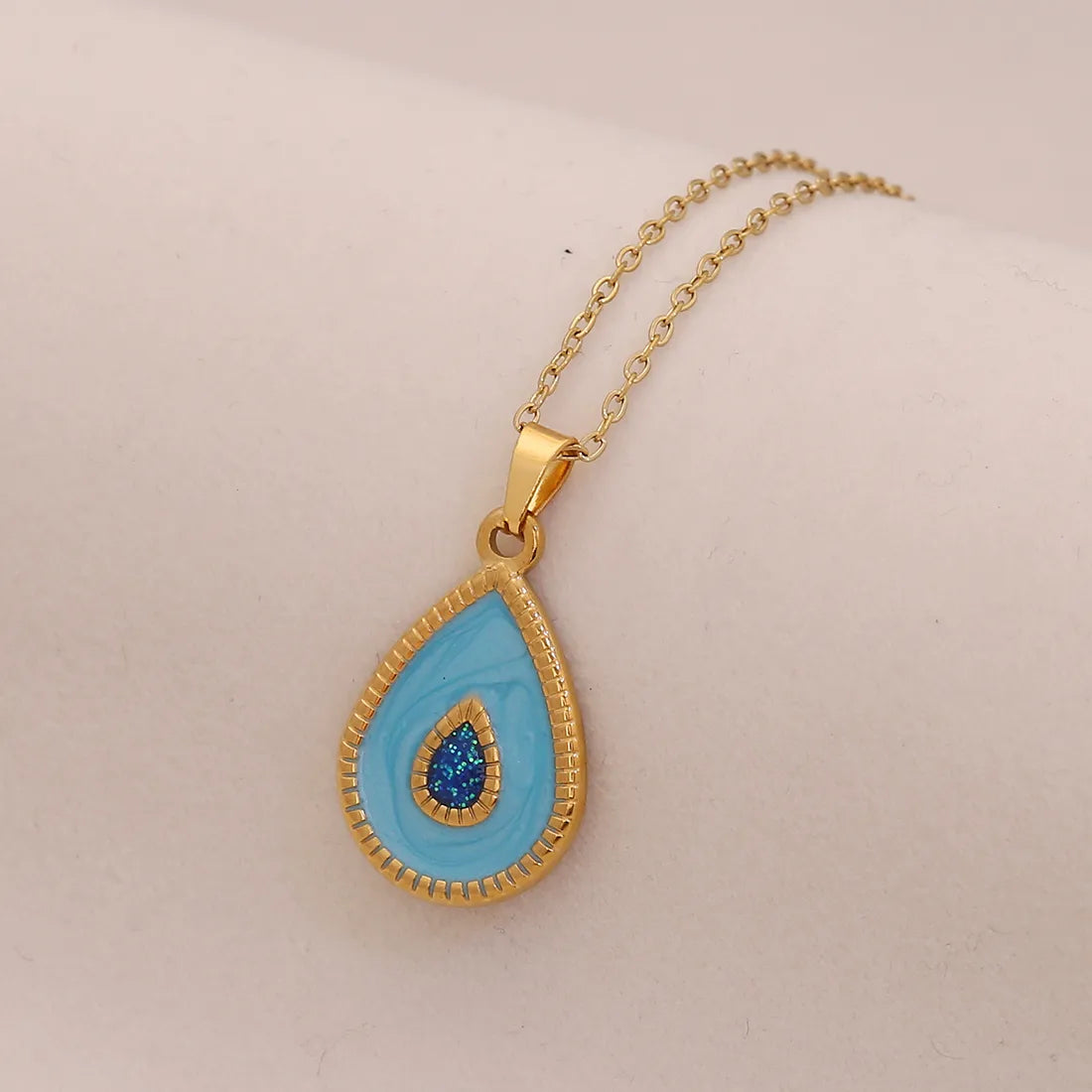 Romantic Artistic Water Droplets 304 Stainless Steel 18K Gold Plated Cable Chain Pendant Necklace